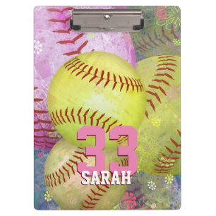 Softball Pink-Gelb-Abstrakt-Girly Klemmbrett