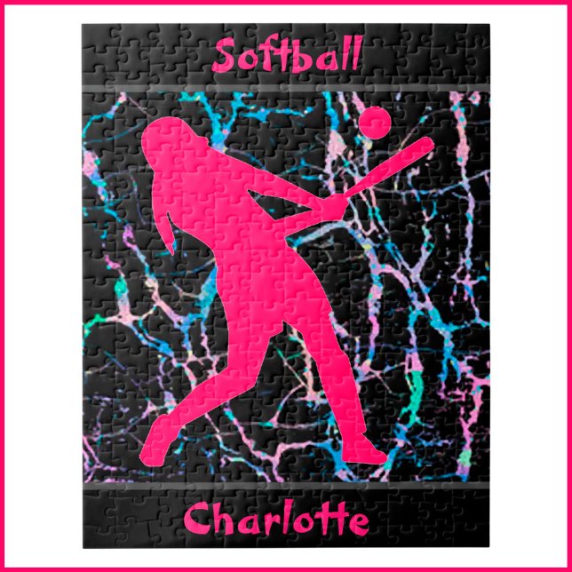 Softball Pink / Schwarz / Silber Puzzle (Von Creator hochgeladen)
