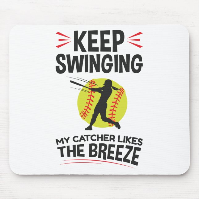 Softball Pitcher Funny Behalten Schwingen Brise Mousepad (Vorne)