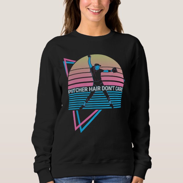 Softball-Pitcher Retro Pitcher-Haar Ist Egal Sweatshirt (Vorderseite)