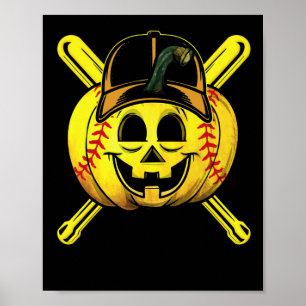 Softball Player Beängstigend Pumpkin Costume Hall Poster