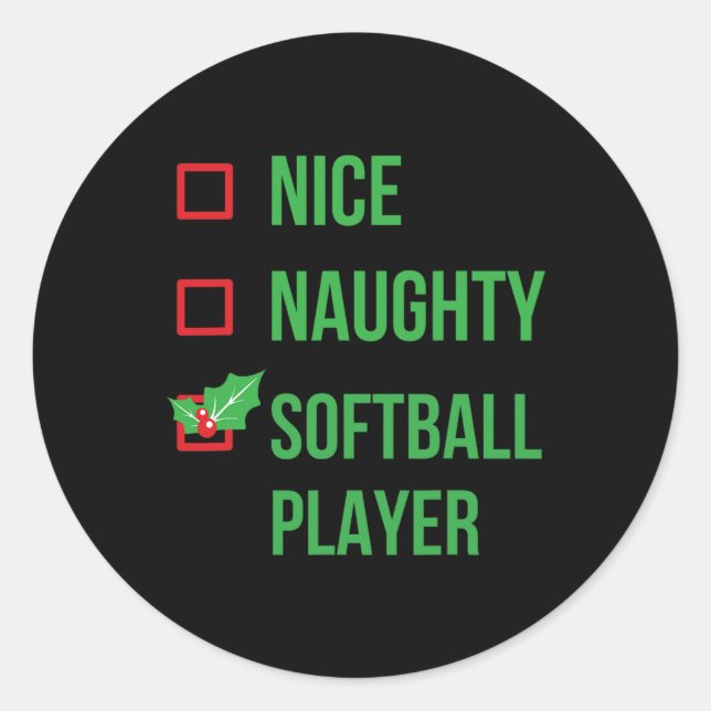 Softball Player Funny Pajama Weihnachtsgeschenk Runder Aufkleber (Vorderseite)