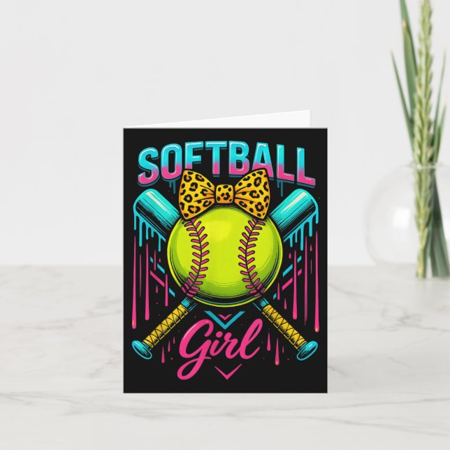 Softball Player Girl Ice Cream Softball Tropfen Karte (Vorderseite)