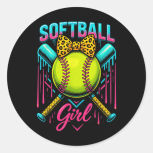 Softball Player Girl Ice Cream Softball Tropfen Runder Aufkleber