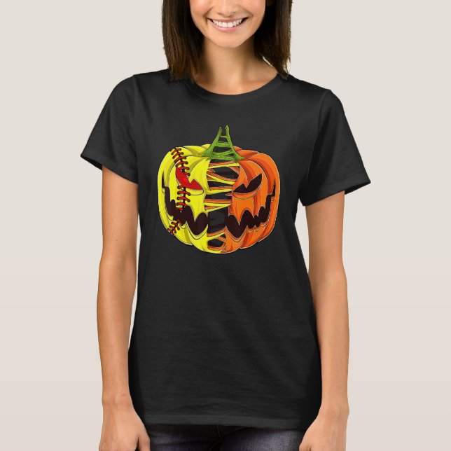 Softball Player Halloween Pumpkin Men Boys Girls S T-Shirt (Vorderseite)