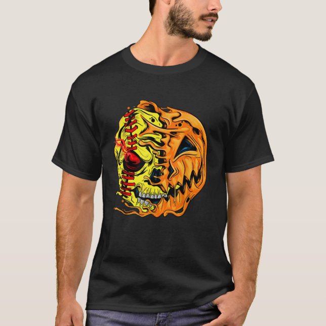 Softball Player Halloween Pumpkin Skeleton Skull K T-Shirt (Vorderseite)