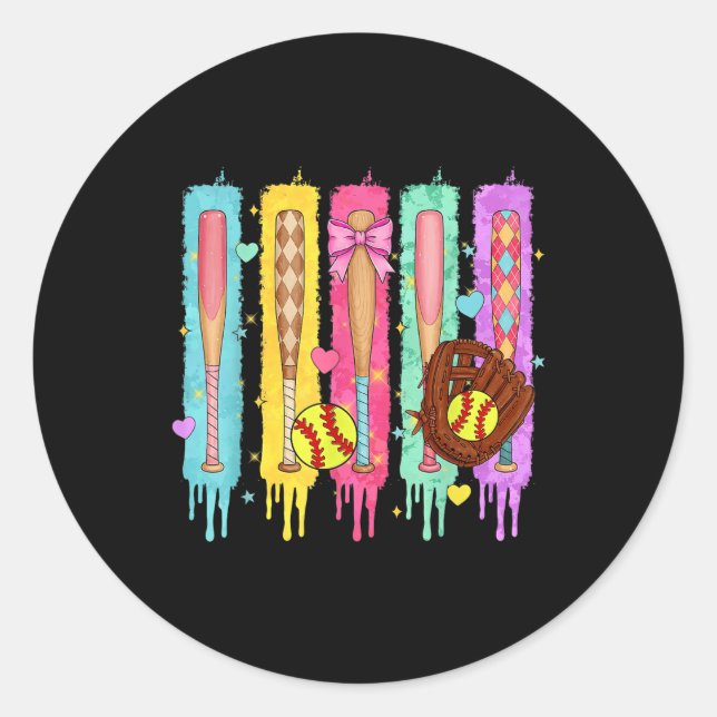 Softball Player Ice Cream Softball Tropfen Runder Aufkleber (Vorderseite)