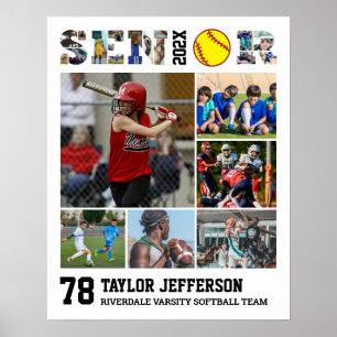 Softball Player Senior Night Sports Foto Collage Poster