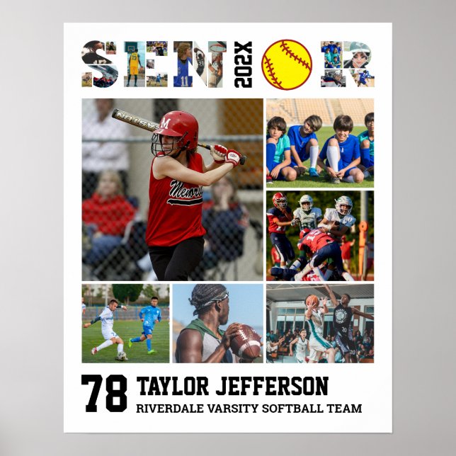 Softball Player Senior Night Sports Foto Collage Poster (Vorne)