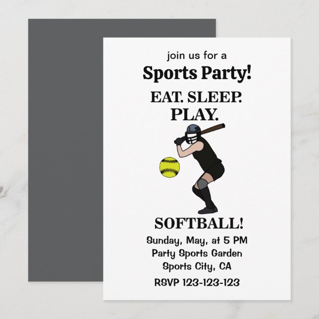 Softball Player Sports Party Einladung (Vorne/Hinten)