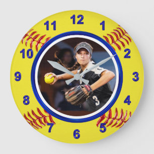 Softball Player's FOTO Softball-Uhr, blau Große Wanduhr
