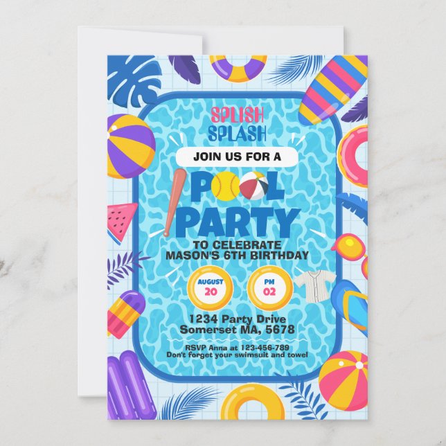 Softball-Pool-Party-Geburtstag Einladung (Vorderseite)