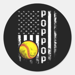 Softball Poppop Amerika-Flagge Männer Frauen Vinta Runder Aufkleber