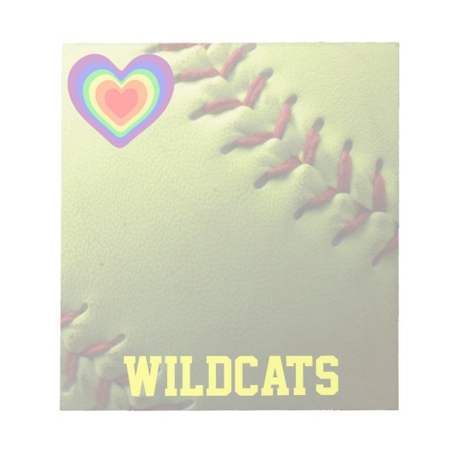 Softball Pride Rainbow Herz und Name Notizblock (Vorderseite)