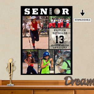 Softball Senior Abschluss 6 FotoCollage Poster