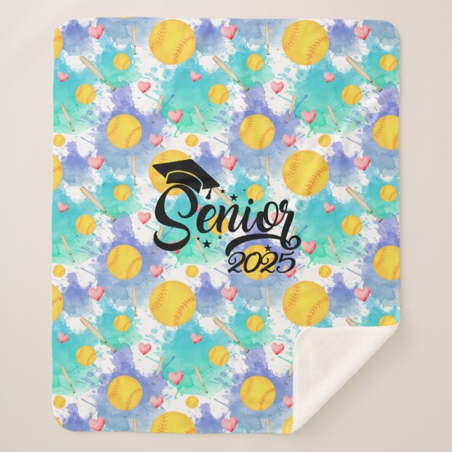Softball Senior Abschluss Geschenk Aquarelltöne Sherpadecke (Vorderseite)