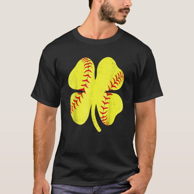 Softball Shamrock Lucky Clover Irish St Patrick's  T-Shirt (Vorderseite)