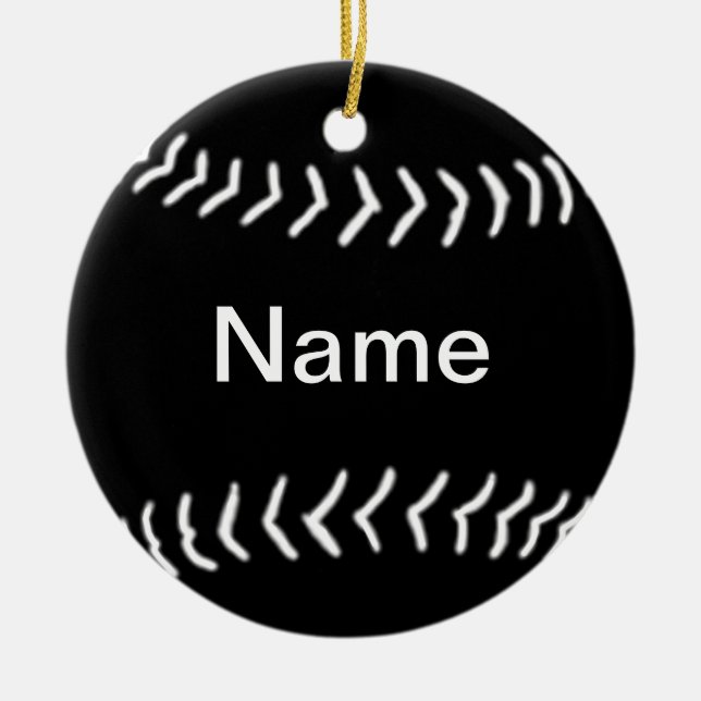 Softball-Silhouette-Verzierungs-Schwarzes Keramik Ornament (Vorne)