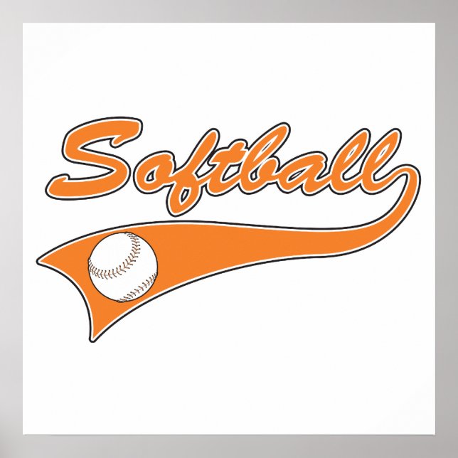 Softball-Skripttext-Logo orange Poster (Vorne)
