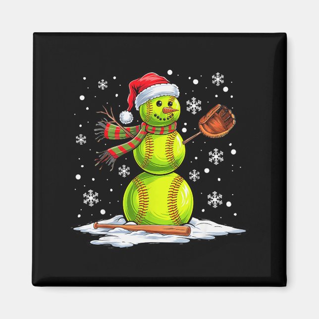 Softball Snowman Softball Player Santa Hat Christm Magnet (Vorne)