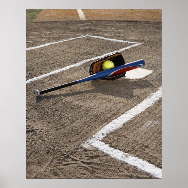 Softball, Softball, Handschuh und Fledermaus am Zu Poster (Vorne)