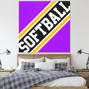 SOFTBALL Spaß Helle Lila schwarze Racing Streifen Leinwanddruck