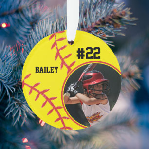 Softball-Spieler Name Nummer Foto Andenken Ornament