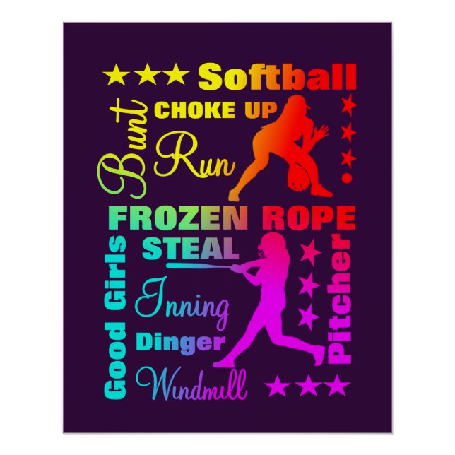 Softball Sports Terms Rainbow Cool Typografie Poster (Vorderseite)