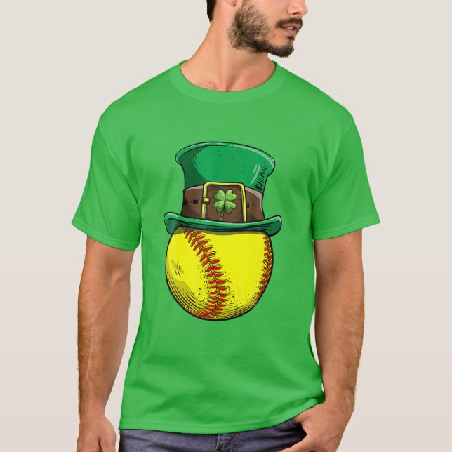 Softball St Patricks Day Ball Leprechaun Hat Fang T-Shirt (Vorderseite)