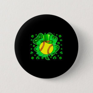 Softball St. Patrick's Day Leprechaun Shamrock Jun Button