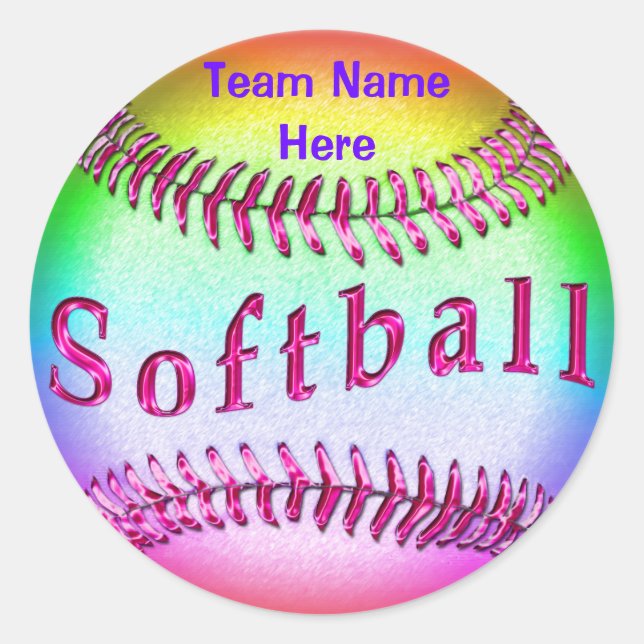 Softball-Sticker mit IHREM TEAM-NAMEN Runder Aufkleber (Vorderseite)