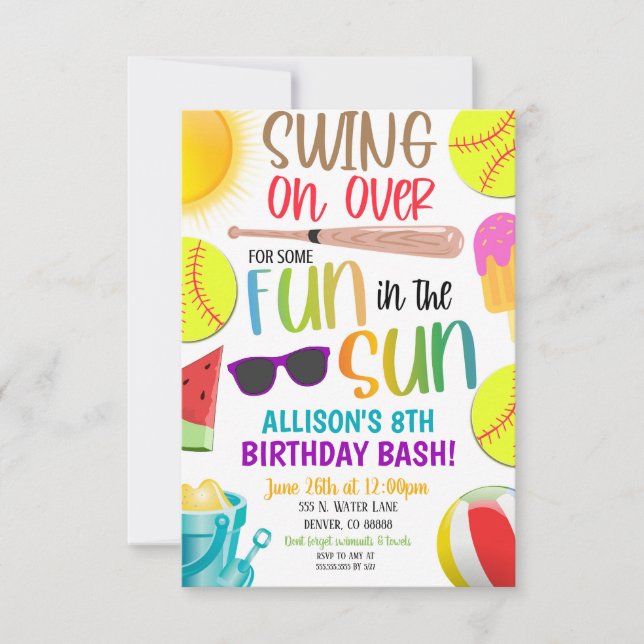 Softball Summer Party Einladung (Vorderseite)