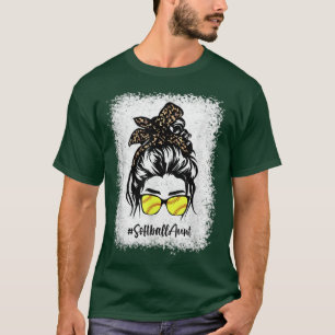 Softball Tante Messy Hair Bun Leopard Women Mother T-Shirt