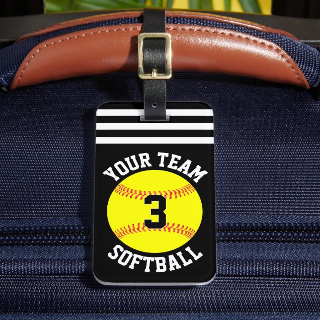 Softball Team Name und Spielernummer Schnelltasche Gepäckanhänger (Vorderseite Insitu 2)