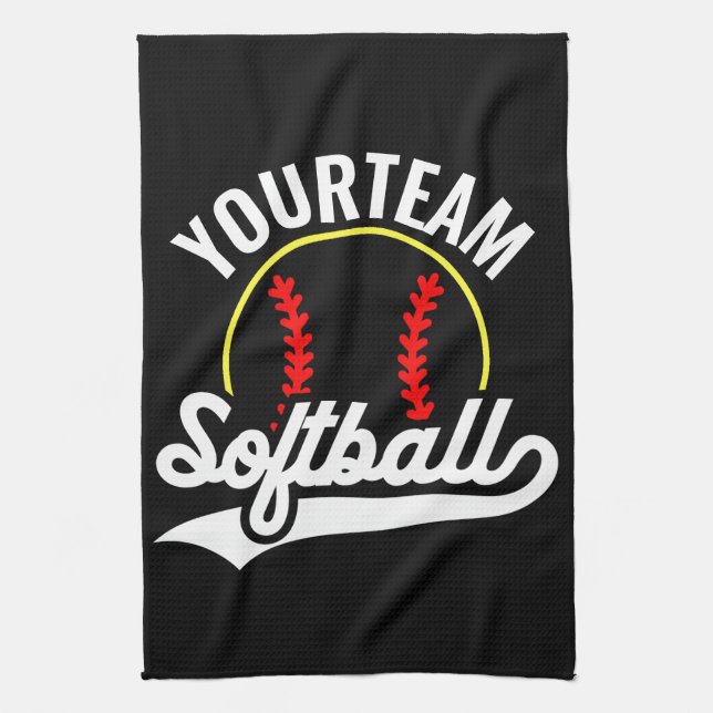Softball Team Player ADD NAME Personalisierte Liga Geschirrtuch (Vertikal)