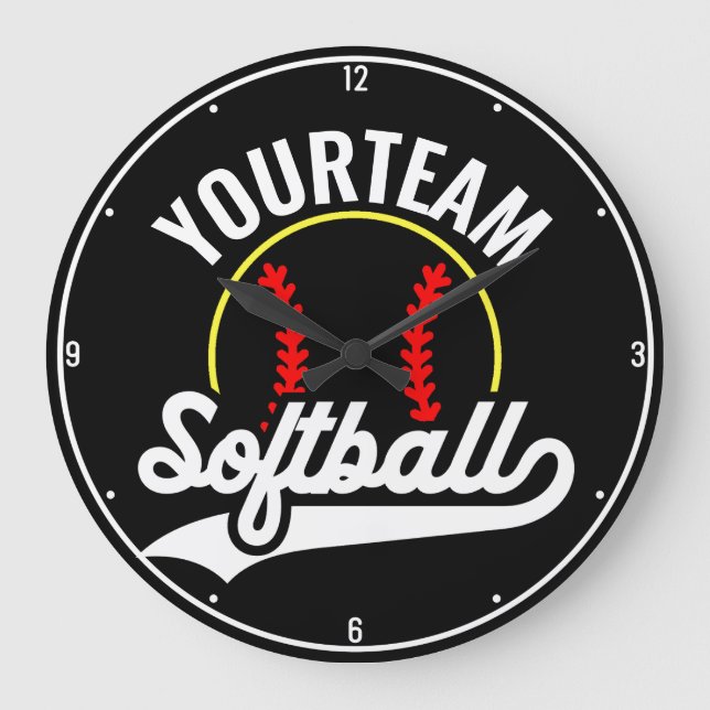 Softball Team Player ADD NAME Personalized League Große Wanduhr (Vorderseite)