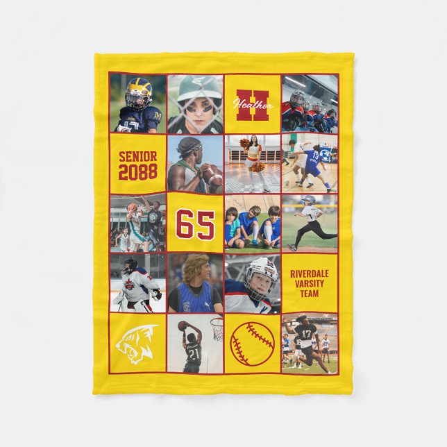 Softball Team Senior Night Custom Photo Yellow Red Fleecedecke (Vorderseite)
