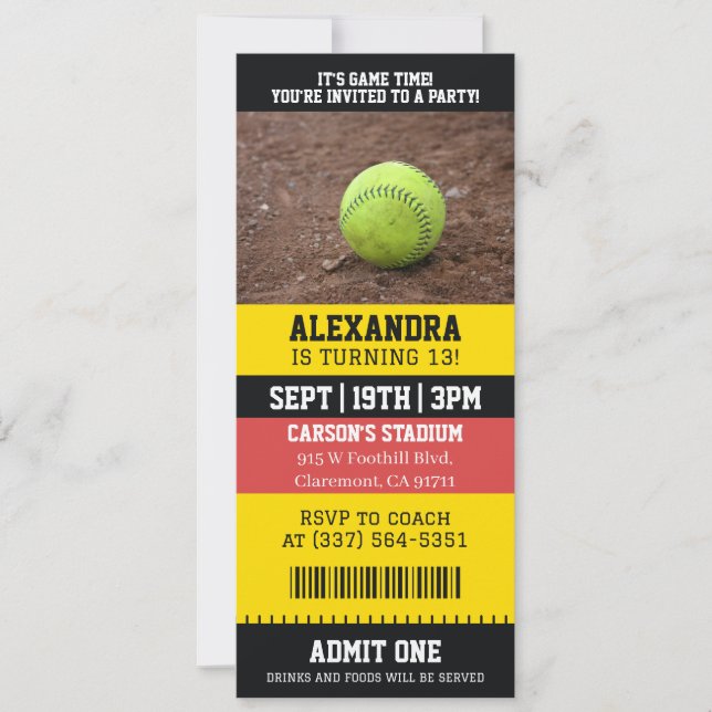 Softball-Ticket Geburtstag Einladung (Vorderseite)