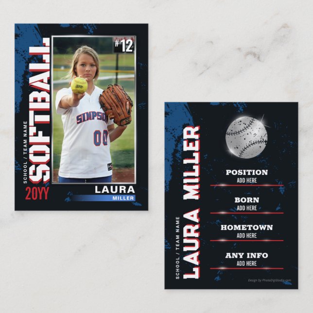Softball Trading Card Classic Baseball Player Card Telefonnummerkarte (Vorne/Hinten)