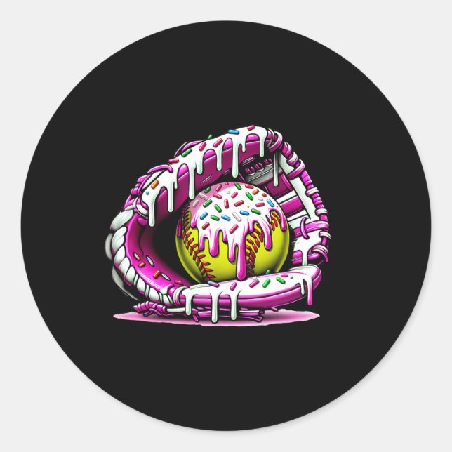 Softball Tropfen Ice Cream Sprinkles Softball Hand Runder Aufkleber (Vorderseite)