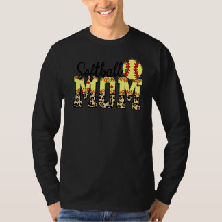 Softball und Mama Rotes Herz mit Leopard für Mutte T-Shirt