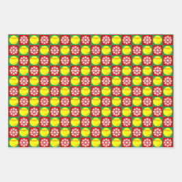 Softball und Snowflake Rot und Grün Geschenkpapier Set