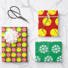 Softball und Snowflake Rot und Grün Geschenkpapier Set