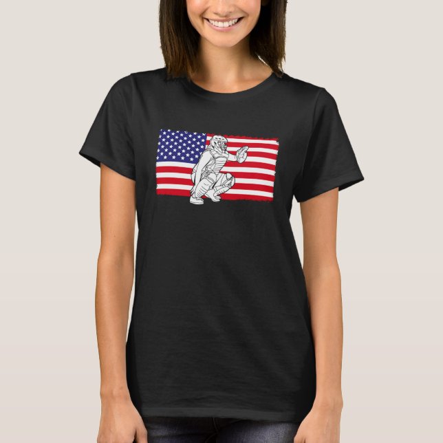 Softball Us Flag Werfer Schlagmann Fänger Softball T-Shirt (Vorderseite)