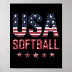 Softball USA-Amerikanische Flagge Frauen Männer Pa Poster