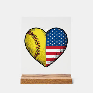Softball USA-Flagge Herz Vintage-Vektordesign_1 Acrylschild