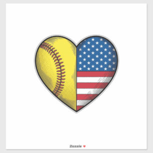 Softball USA-Flagge Herz Vintage-Vektordesign_1 Aufkleber