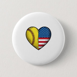 Softball USA-Flagge Herz Vintage-Vektordesign_1 Button