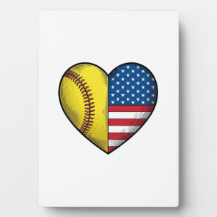 Softball USA-Flagge Herz Vintage-Vektordesign_1 Fotoplatte