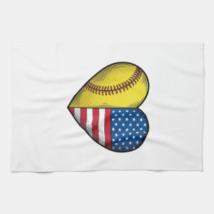 Softball USA-Flagge Herz Vintage-Vektordesign_1 Geschirrtuch
